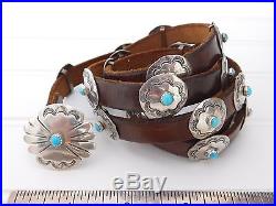 Vtg Old Pawn NAVAJO Sterling Silver Sleeping Beauty Turquoise CONCHO Belt 46 in