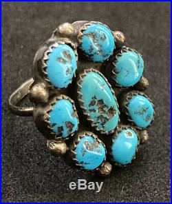 Vtg Old Pawn Native American Sterling Silver Navajo Kingman Turquoise Ring Sz 8