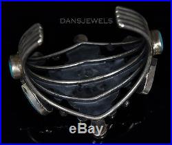 Vtg Old Pawn Navajo Cluster Kingman Turquoise Sterling Silver Stamped Bracelet