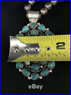 Vtg Old Pawn Navajo Pearl Necklace Sterling Silver Cluster Turquoise Pendant 60g