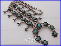 Vtg Old Pawn Navajo Sterling Silver Squash Blossom Bench Bead Turquoise Necklace