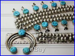 Vtg Old Pawn TURQUOISE NAVAJO Sterling Silver SQUASH BLOSSOM Bench Bead NECKLACE