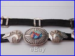 Vtg Pawn NAVAJO JACKSON Sterling Silver Turquoise Bear CONCHO BELT BUCKLE