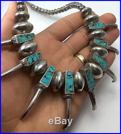 Vtg RARE HEAVY Sterling Silver OLD PAWN NAVAJO Bear Claw TURQUOISE Necklace 147g
