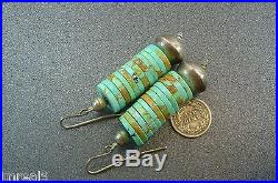 Vtg Santo Domingo Jimmy Calabaza CA'WIN Turquoise Sterling Silver Bead Earrings