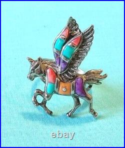 Vtg Sterling Silver 925 Spiny Oyster Turquoise Unicorn Alicorn Pegasus Ring Sz 7
