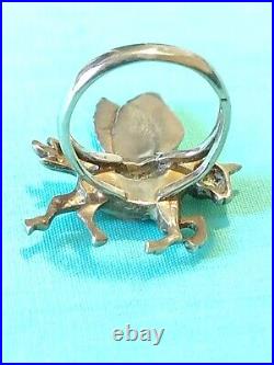 Vtg Sterling Silver 925 Spiny Oyster Turquoise Unicorn Alicorn Pegasus Ring Sz 7