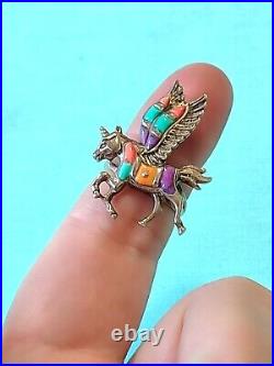 Vtg Sterling Silver 925 Spiny Oyster Turquoise Unicorn Alicorn Pegasus Ring Sz 7