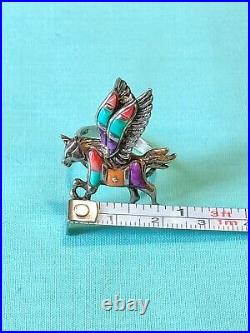 Vtg Sterling Silver 925 Spiny Oyster Turquoise Unicorn Alicorn Pegasus Ring Sz 7