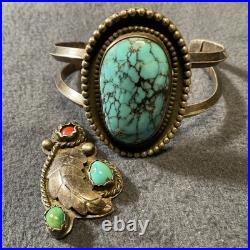 Vtg Turquoise Sterling Silver Native American Jewelry Lot Cuff Bracelet +