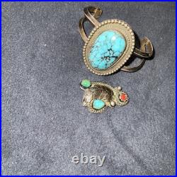 Vtg Turquoise Sterling Silver Native American Jewelry Lot Cuff Bracelet +
