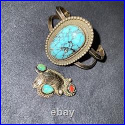 Vtg Turquoise Sterling Silver Native American Jewelry Lot Cuff Bracelet +