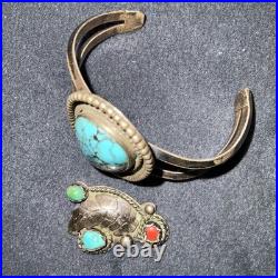 Vtg Turquoise Sterling Silver Native American Jewelry Lot Cuff Bracelet +