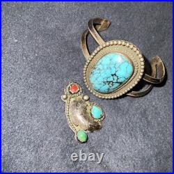 Vtg Turquoise Sterling Silver Native American Jewelry Lot Cuff Bracelet +