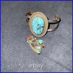 Vtg Turquoise Sterling Silver Native American Jewelry Lot Cuff Bracelet +