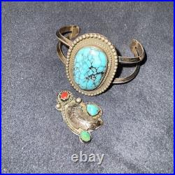 Vtg Turquoise Sterling Silver Native American Jewelry Lot Cuff Bracelet +