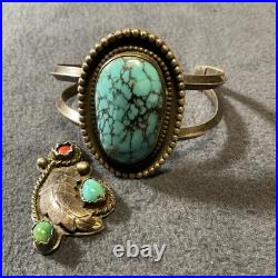 Vtg Turquoise Sterling Silver Native American Jewelry Lot Cuff Bracelet +