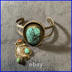 Vtg Turquoise Sterling Silver Native American Jewelry Lot Cuff Bracelet +