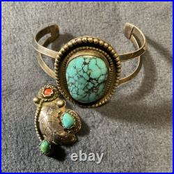 Vtg Turquoise Sterling Silver Native American Jewelry Lot Cuff Bracelet +