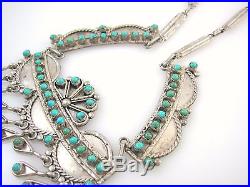 Vtg Zuni Hallmarked LESARLLEY Sterling Silver Snake Eye Turquoise Necklace J LX