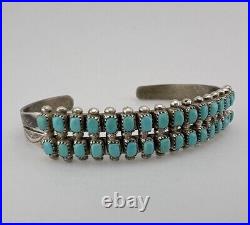 Vtg Zuni Sterling Silver Turquoise Snake Eye 2 Row Stamped Cuff Bracelet