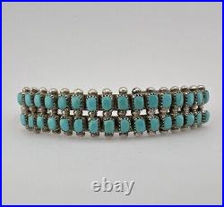 Vtg Zuni Sterling Silver Turquoise Snake Eye 2 Row Stamped Cuff Bracelet