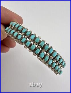 Vtg Zuni Sterling Silver Turquoise Snake Eye 2 Row Stamped Cuff Bracelet