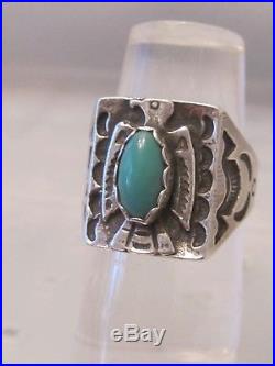 Vtg sterling silver SIGNED Fred Harvey Era turquoise THUNDERBIRD stamped RING