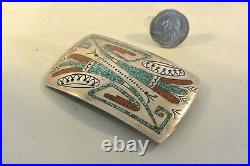 WILLIAM SINGER NAVAJO BELT BUCKLE Sterling Silver Turquoise & Coral Tommy's Bro