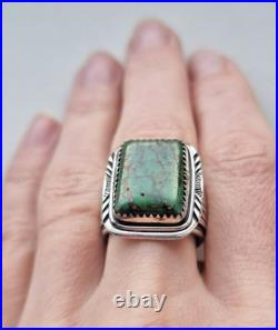 W. Denetdale Navajo Vintage 925 Sterling Silver Green Turquoise Ring Size 9.5 W. Denetdale Navajo Vintage 925 Sterling Silver Green Turquoise Ring Size 9.5