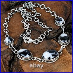 White Buffalo Turquoise Gemstone Sterling Silver Navajo Necklace 18 White Buffalo Turquoise Gemstone Sterling Silver Navajo Necklace 18