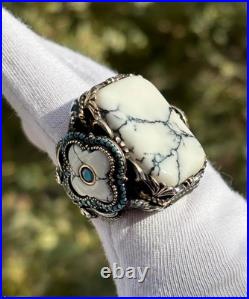 White Turquoise 925 Sterling Silver Men's Ring, Handmade Gemstone Jewelry