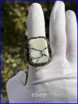 White Turquoise 925 Sterling Silver Men's Ring, Handmade Gemstone Jewelry