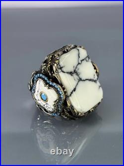 White Turquoise 925 Sterling Silver Men's Ring, Handmade Gemstone Jewelry