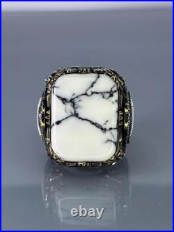 White Turquoise 925 Sterling Silver Men's Ring, Handmade Gemstone Jewelry