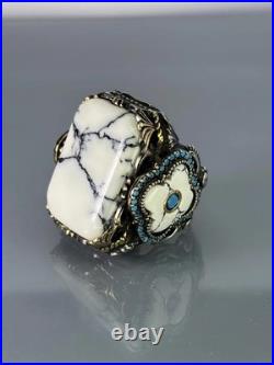 White Turquoise 925 Sterling Silver Men's Ring, Handmade Gemstone Jewelry