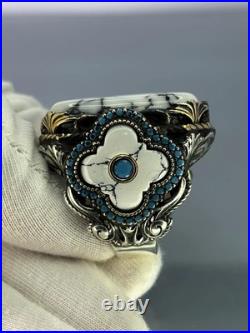 White Turquoise 925 Sterling Silver Men's Ring, Handmade Gemstone Jewelry