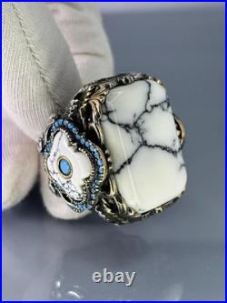 White Turquoise 925 Sterling Silver Men's Ring, Handmade Gemstone Jewelry