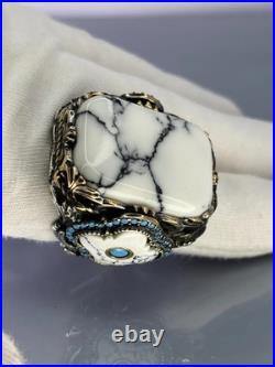 White Turquoise 925 Sterling Silver Men's Ring, Handmade Gemstone Jewelry