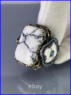 White Turquoise 925 Sterling Silver Men's Ring, Handmade Gemstone Jewelry