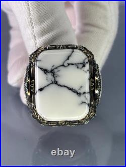 White Turquoise 925 Sterling Silver Men's Ring, Handmade Gemstone Jewelry