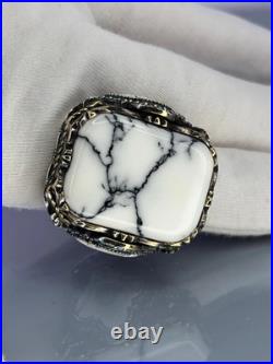 White Turquoise 925 Sterling Silver Men's Ring, Handmade Gemstone Jewelry