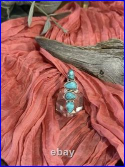 White Water Turquoise Statement Ring, Sterling 925 Adjustable Band, Southwestern