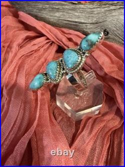 White Water Turquoise Statement Ring, Sterling 925 Adjustable Band, Southwestern