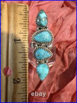White Water Turquoise Statement Ring, Sterling 925 Adjustable Band, Southwestern