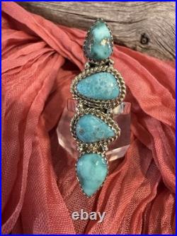 White Water Turquoise Statement Ring, Sterling 925 Adjustable Band, Southwestern