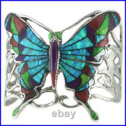 Women Butterfly Cuff Bracelet Multicolor Genuine Stone Jewelry Sterling Silver