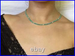 Women's 4mm Turquoise and Diamond Tennis Necklace in 14K White Gold Over 16