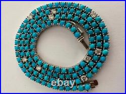 Women's 4mm Turquoise and Diamond Tennis Necklace in 14K White Gold Over 16