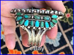 Wow! Hefty Zuni Indian Sterling Silver & Turquoise Dancer Figure Cuff Bracelet